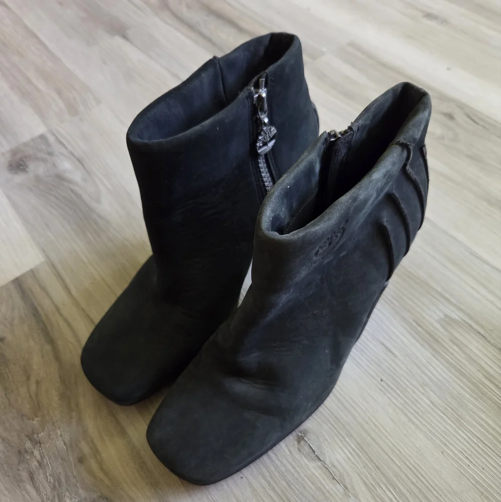 Timberland Baychester Black Leather‎ Suede Ankle Boots Womens 8 Heeled Booties
